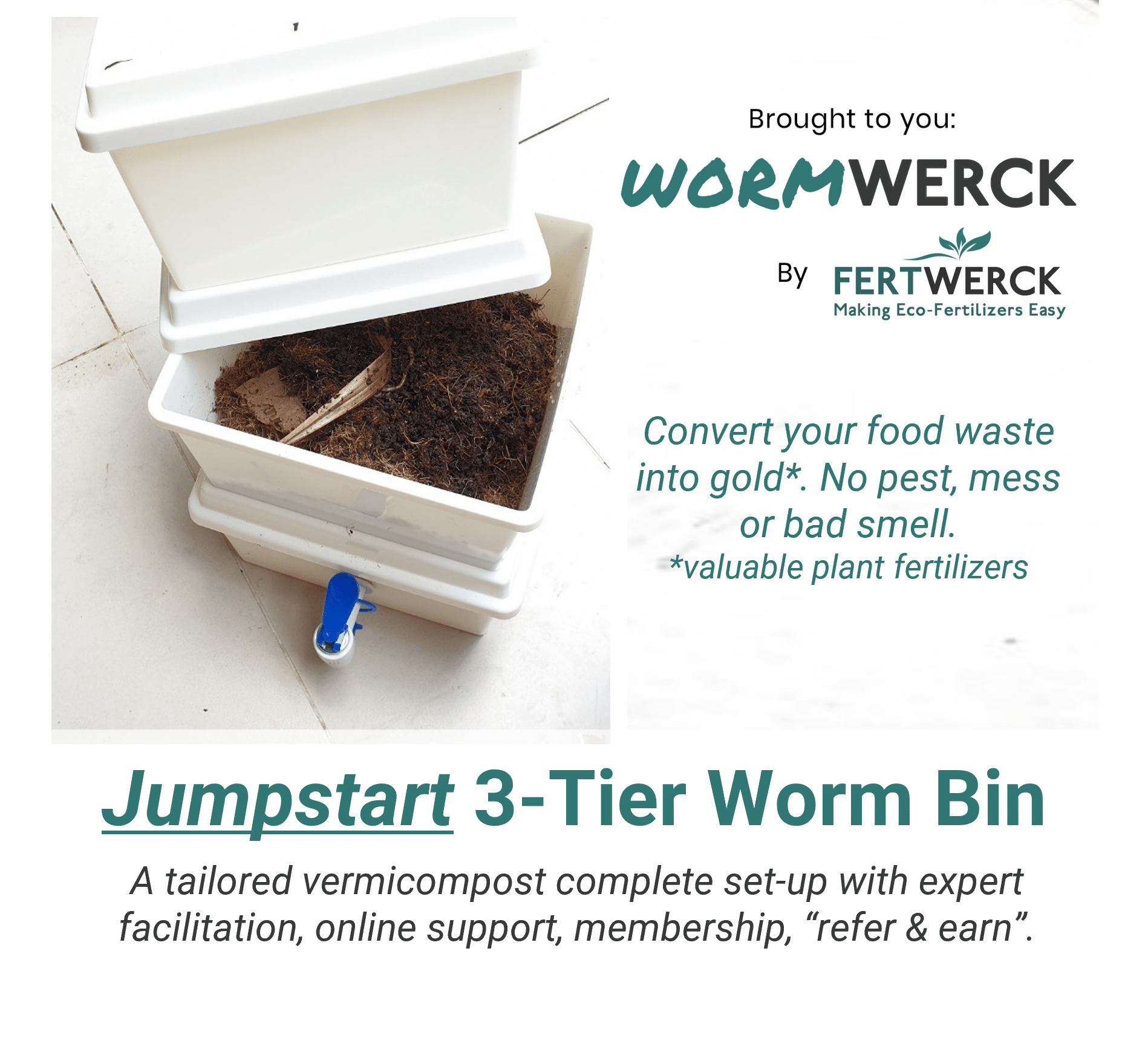3Tier Worm Bin Starter Kit (12Litre) Growerck